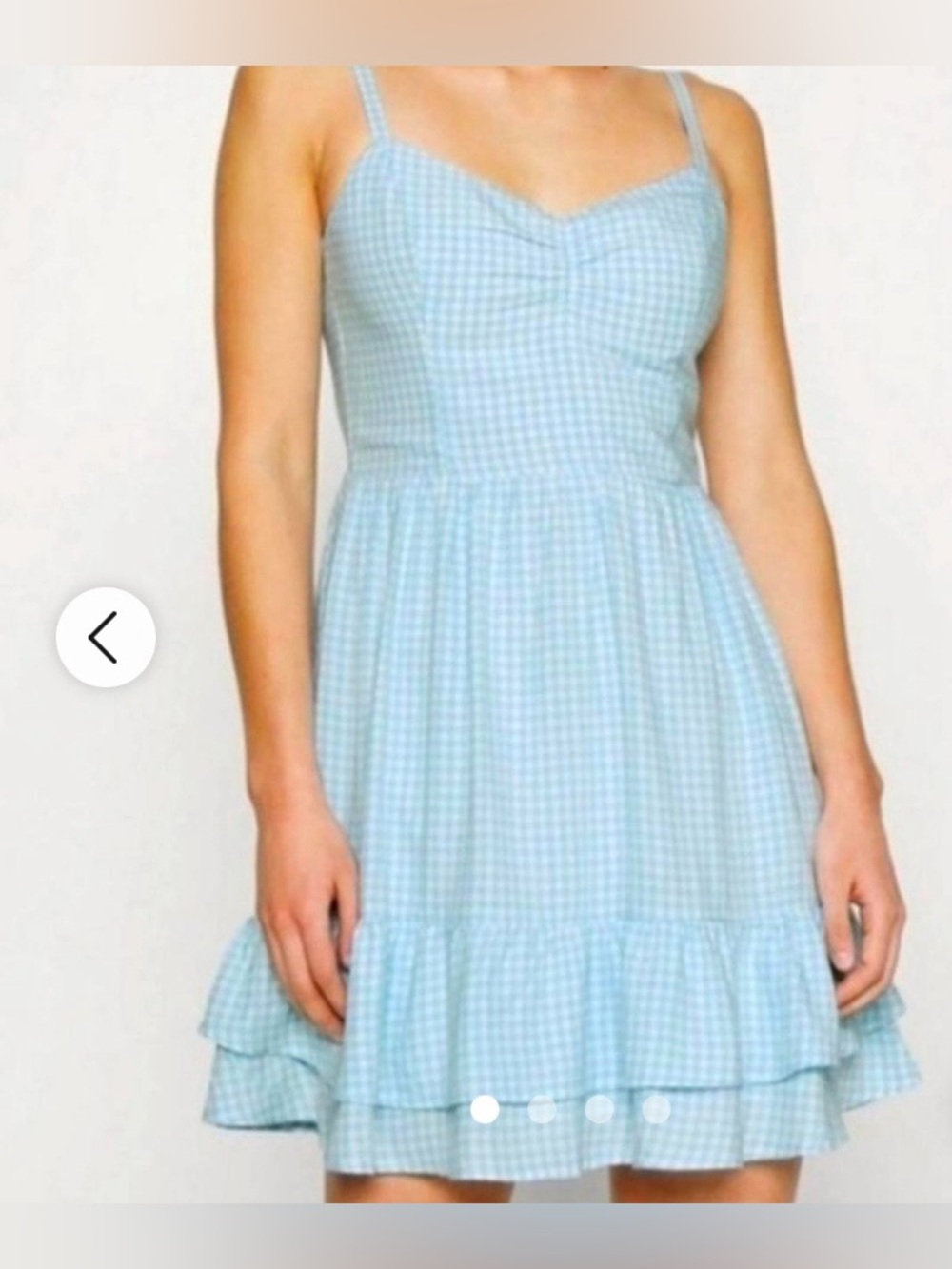 Hollister Mini Dress Blue Gingham w Ruffle Lined Adjustable Straps Tie Back Sz S